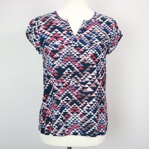 Banana Republic Navy Cool Neutral Printed Geometric Woven Shirt Women’s Size SP